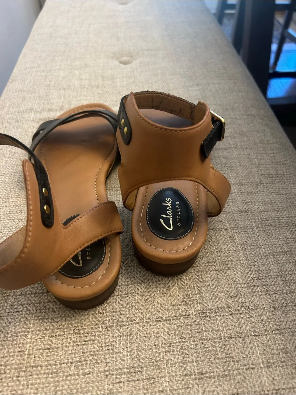 Clarks Black Leather Cross-Strap Ankle Sandals